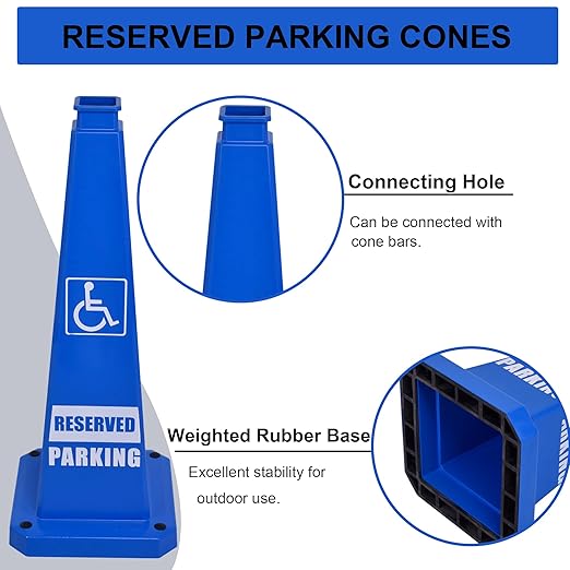 OrangeStar 3-Pack 28" Reserved Parking Cones, Large 4-Sided Message Safety Traffic Cones with Heavy Rubber Base for Indoor Outdoor Use, Parking Lot Control, Driveway Barriers, Blue