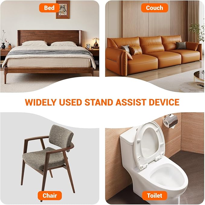 Stand Assist with Cup Holder & Safety Handle, 6-Level Adjustable Height Chair Couch Lift Aid Supports 400 lbs, Daily Mobility Rail for Sofa, Recliner, Chair, for Elderly, Disabled