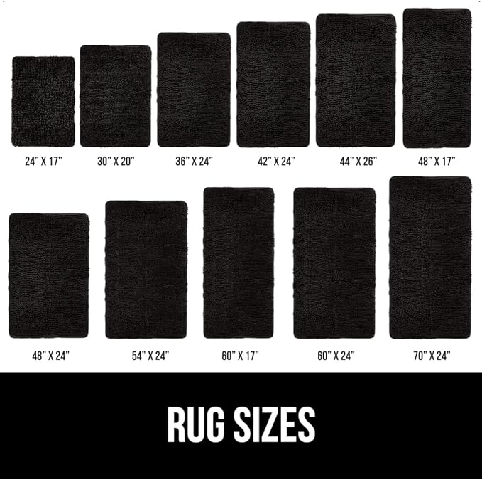 GORILLA GRIP Bath Rug Mat 60x24, Thick Soft Absorbent Chenille, Quick Dry Microfiber Mats, Rubber Backing Washable Shower Floor Rugs, Bathmat Runner, US Designed Bathroom Home Decor Accessories Black
