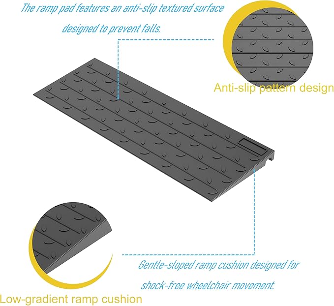 OrangeStar Heavy Duty Rubber Threshold Ramp, 2 Pack 1.5" Rise Wheelchair & Scooter Ramp with Cord Channel, Non-Slip Angled Entry for Doorways, Steps & Garages, 2200 LBS Capacity (Black, 36" Length)