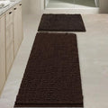 BOANKODU Bathroom Rugs Sets 2 Piece，47X16+16X24Inch，Absorbent Non-Slip Very Soft Chenille Mat,Machine Washable （Coffee）