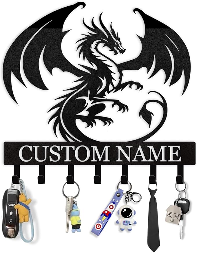 Custom Dragon Design Metal Wall Key Holder, Adhesive Key Rack Hook Organizer for Living Room Bedroom