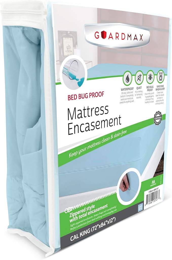 Guardmax Jersey Knitted California King Zippered Mattress Encasement - Waterproof & Bed Bug Proof Mattress Protector - Comfortable, Soft, and Noiseless Zippered Bedding - Dust Mite Proof (72 x 84)