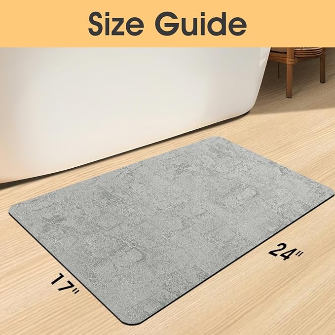 Ultra Thin Bath Mat, Upgrade Backing Non Slip Thin Bath Mats Fit Under Door, Quick Dry Ultra Absorbent Bathroom Rugs, Machine Washable Bath Rugs for Bathroom, Bathtub, Light Gray/Checkered/24"x17"