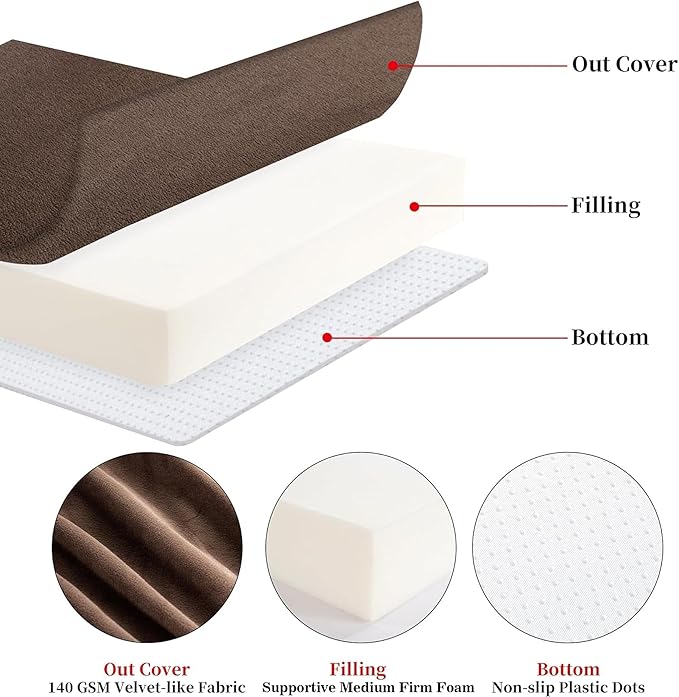 HOMBYS Foam Recliner Chair Cushions for Elderly, 4" Thick Chair Pads with Back Support for Office, Non-Slip Medium Firm Seat Cushion with Lumbar Pillow (Brown,13" Backrest)