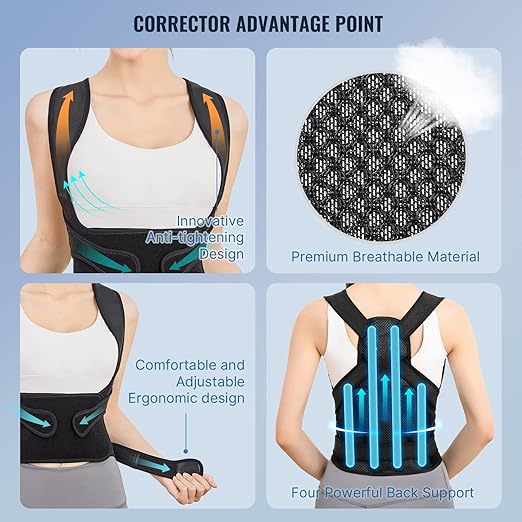 Posture Corrector Upgraded Back Brace for Women and Men, Adjustable Full Back Support, Shoulder Straightener for Hunchback, Scoliosis, Lumbar, Spine, Black (Small)