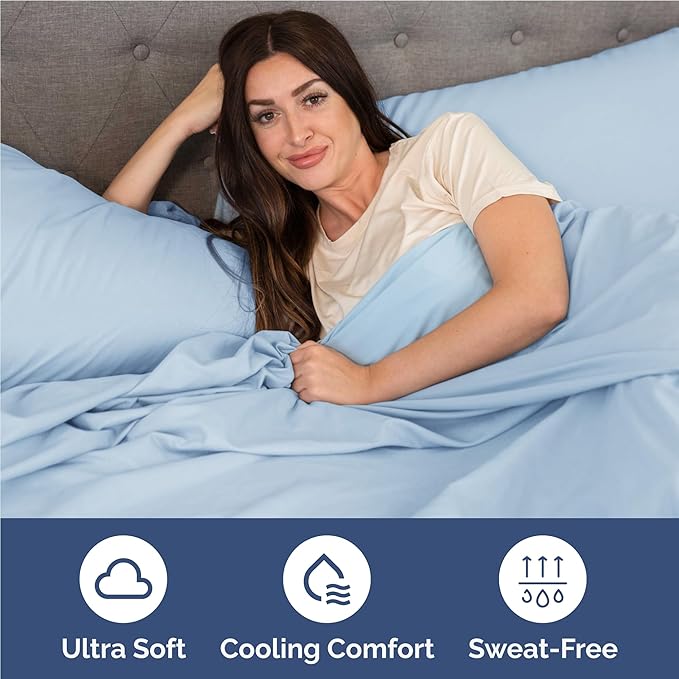 Full 6 Piece Sheet Set - Cooling & Breathable Bed Sheets - Hotel Luxury Bed Sheets for Women, Men, Kids & Teens - Bedding with Deep Pockets & Easy Fit - Soft and Wrinkle Free - Full Light Blue Sheets