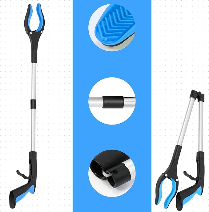 Grabber Reacher Tool - 32” Reacher Grabber Tool with Strong Magnetic and Swivel Head - Heavy Duty Pick Up Stick Grabbers for Seniors, Surgery Recovery Must Haves Gifts(Red + Blue)