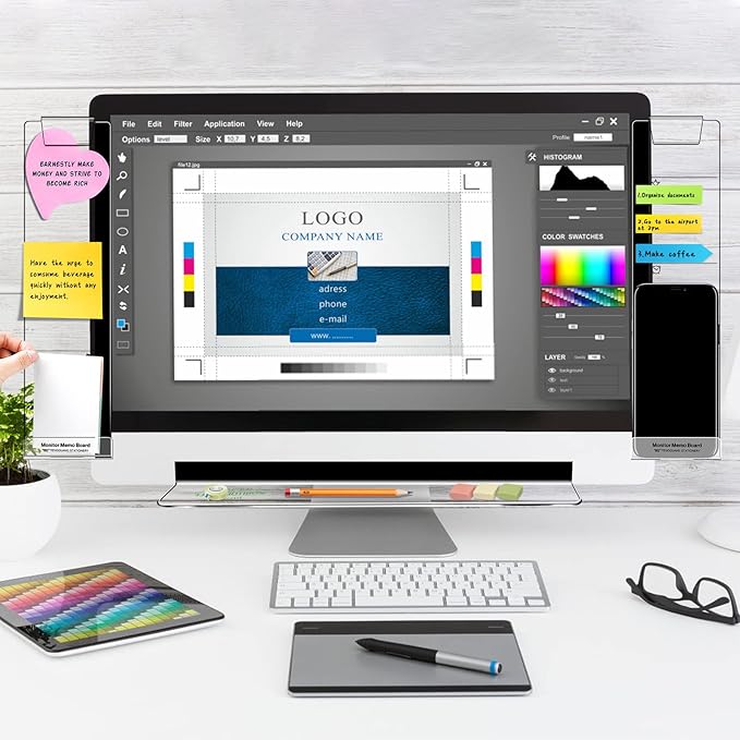 Computer Monitor Memo Message Board/Creative Multifunctional Monitor Shelf/Monitor Side Panel Sticky Notes Paper Storage Rack - with Phone Holder - 1Set (Left/Right/Bottom)