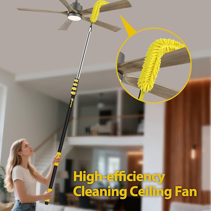 25 Foot High Ceiling Duster Kits with 5-18ft Heavy Duty Extension Pole, High Reach Duster for Cleaning,Microfiber Feather Duster,Cobweb Duster,Ceiling Fan Duster,Window Squeegee & Cleaner