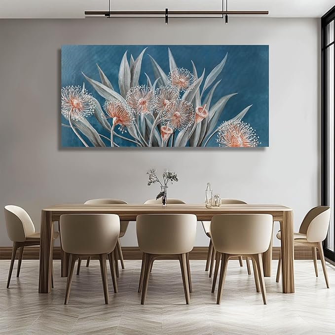 MLART99 Vintage Dandelions Art Prints Plant Pictures Wall Decor Red and White Flower Poster Blue Painting for Home Kirchen Bedroom 24"x 48" Gallery Wall Art