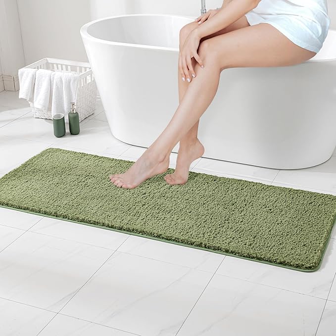 MIULEE Sage Bathroom Runner Rug 24x60 Inches, Long Bath Mat for Bathroom Floor Bathtub Showers, Machine Washable Absorbent Microfiber Carpet with TPR Anti-Slip Back