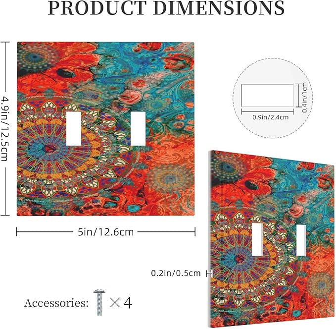 Abstract Ombre Colorful Indian Mandala 2 Gang Light Switch Plate Cover Double Toggle Wall Plate Decorative Switchplate Electrical Faceplate for Livingroom Bedroom Bathroom Decor