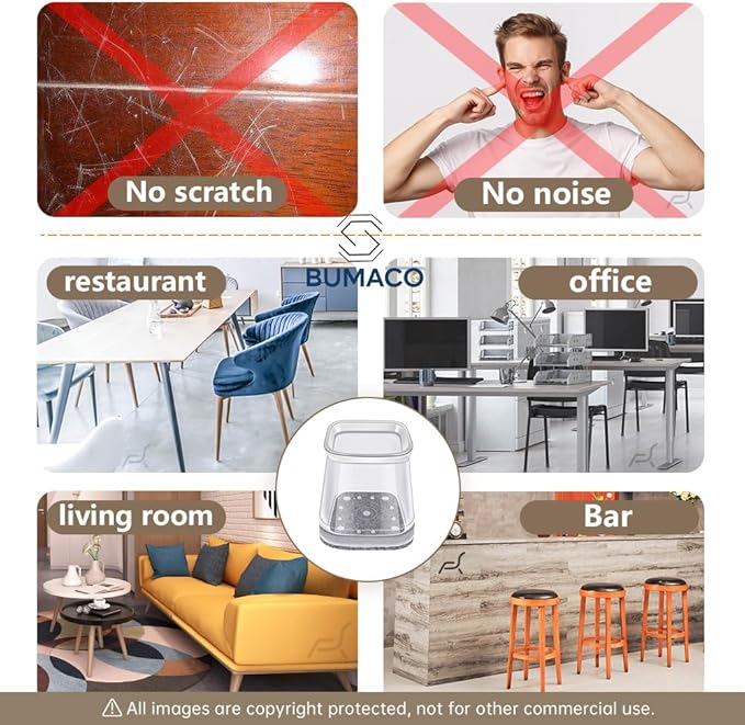 BUMACO Chair Leg Floor Protectors Square Chair Leg Protectors for Hardwood Floors Silicone Pads Covers to Protect Floors Clear-20 Pcs Square L (1-1/16" to 1-5/8")