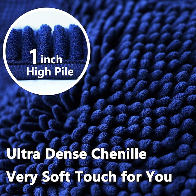 BOANKODU Bathroom Rug Sets 2 Piece, Non-Slip Soft Chenille Bath Mat, 32x20 + 20x20 Inch U Shape, Machine Washable (Navy Blue)