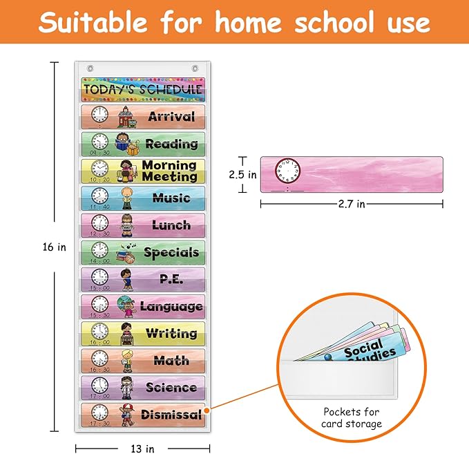 ABCxGOOD Daily Schedule Pocket Chart, Visual Schedule Pocket Chart for Toddler, 13+1 Pocket with 21 Dry-Erase Reusable Cards, prek k Preschool Classroom Must Haves.