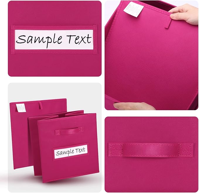 artsdi Fabric storage cubes (8 Pack) 13 Inch Cube Storage Bin, cube organizer bins with 8 Labels Window Cards & a Pen, Foldable cube organizer bins and Storage Box, Dark pink