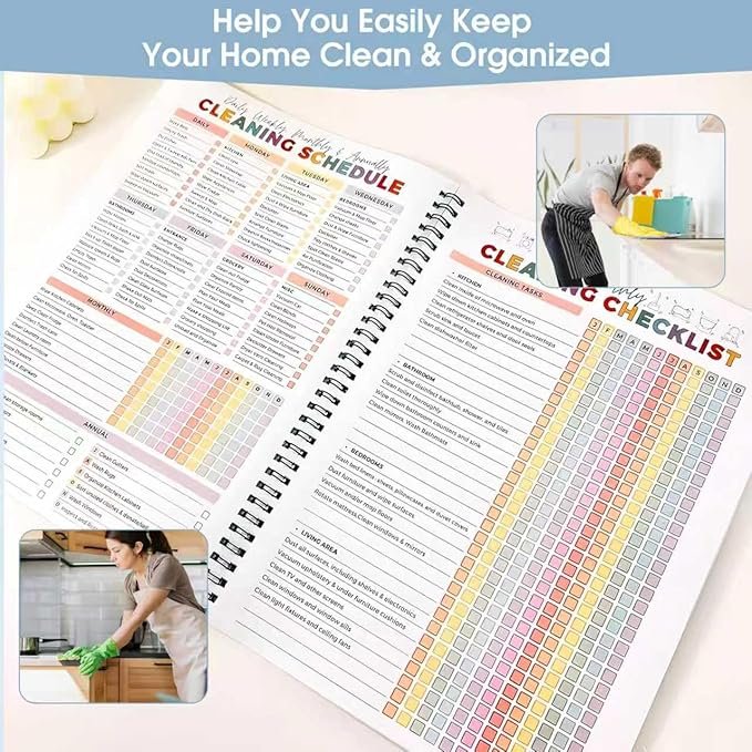 ADHD Cleaning Planner for Adults, Fully Customizable Daily, Weekly, Monthly & Yearly Home Chore Checklists, Stress-Free Household Management System with Visual Task Tracking（A5）