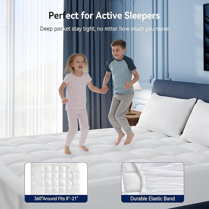 ELEMUSE 3 Inch Cooling Memory Foam Mattress Topper Super Olympic Queen, 2 Inch Pressure-Relief Memory Foam and 1 Inch Thick Soft Viscose Made from Bamboo Pillow Top for Hot Sleepers, Washable