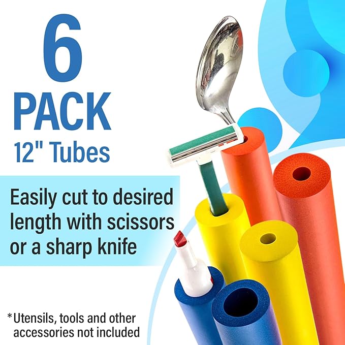 Impresa Foam Grip Tubing - Customizable Multi-Color, Blue/Red/Yellow 6-Count Slip-Resistant Grip Tubes for Built-Up Handles - Adaptive Equipment & Adaptive Silverware for Stroke Patients