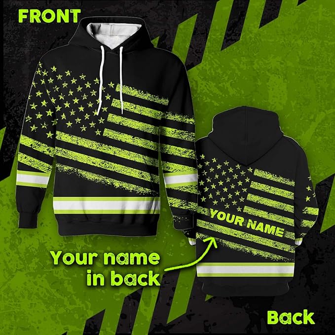 US Flag High Visibility Hoodie for Men Reflective Hoodie Safety Workwear for Worker Runner Patriotic ACC02