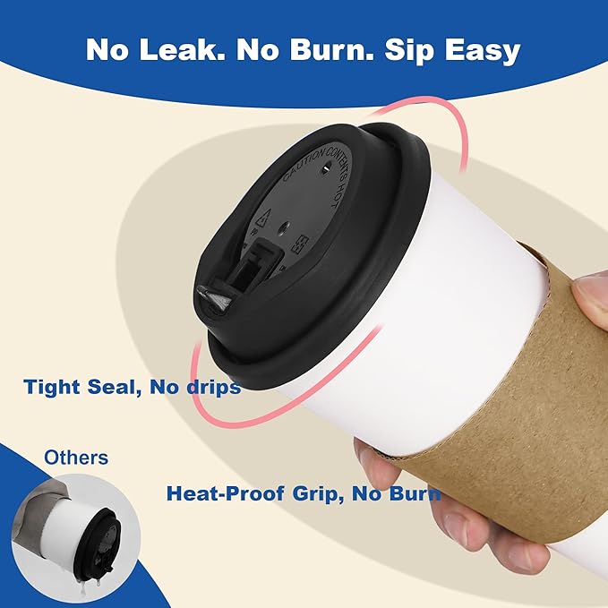 12 Ounce Hot Coffee Cups 100 Pack, Durable for Business and Personal Use