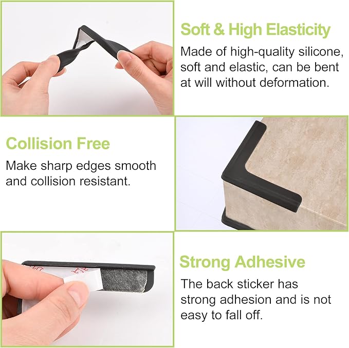 Window Corner Guards, 8Pcs L-Shaped Window Corners Protectors Self Adhesive Silicone Bumper Anti-Collision Table Corner Protectors for Protecting Window Furniture Edge (Black)