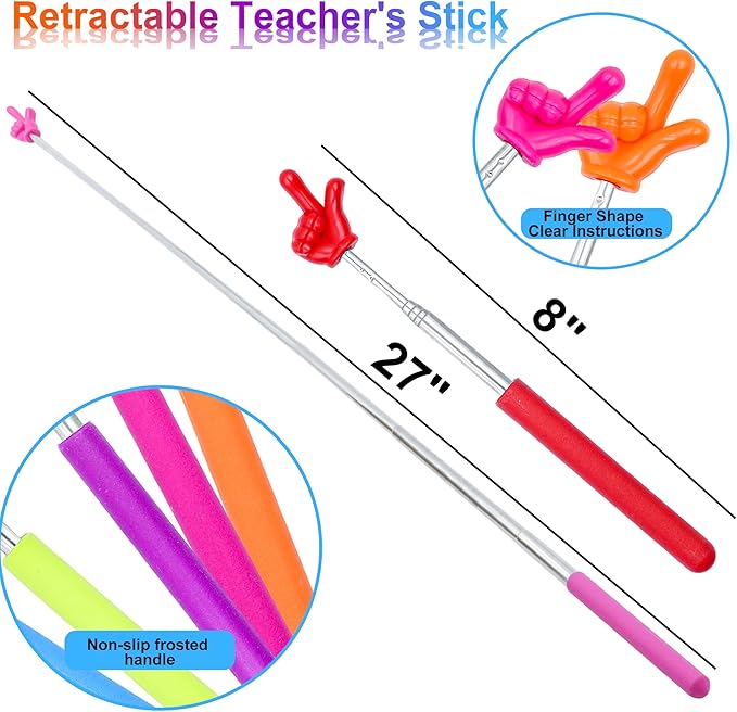 8Pcs Telescopic Teachers Pointer, Mini Pointer Finger Stick for Classroom, Retractable Hand Pointer for School Presentations(8 Colors)