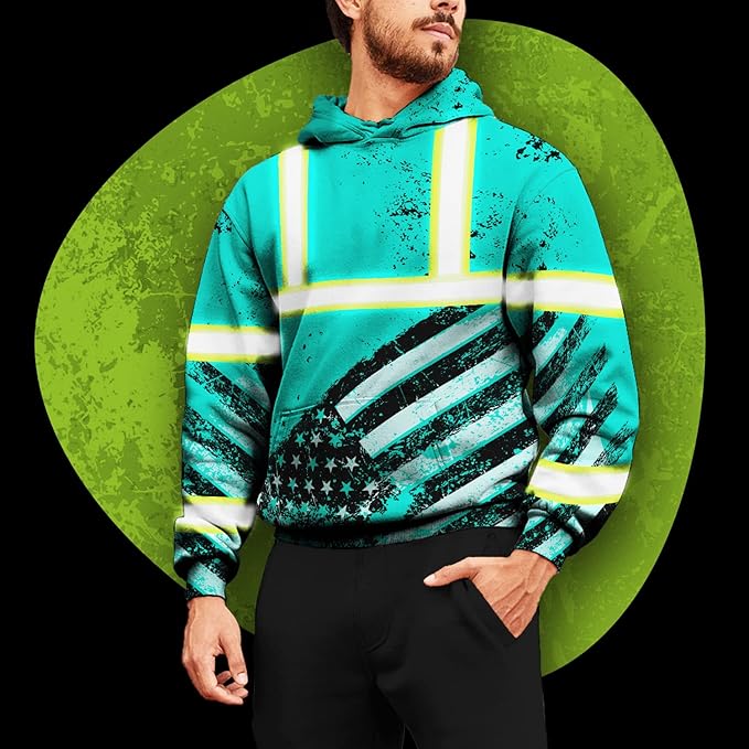 US Flag High Visibility Hoodie for Men Reflective Hoodie Safety Workwear for Worker Runner Patriotic ACC02