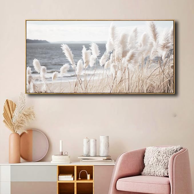 Framed Wall Art Artwork Decor Nature Wall ArtReedSeascape Wall Decor for Bedroom Living Room Decoration Home Kitchen Office 20" x 40"