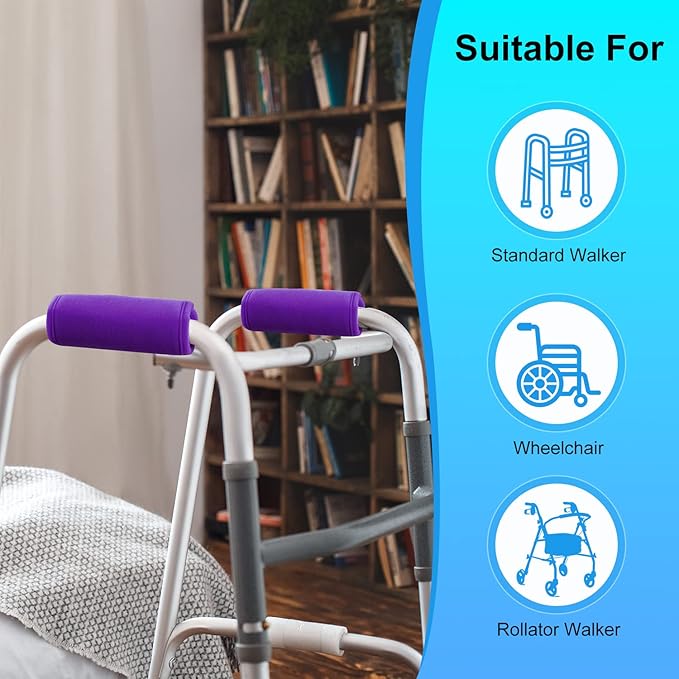 supregear Walker Grips (2 Pack), Soft Padded Hand Covers, Non-Slip Comfortable Cushion Padding for Folding Walker Handle, Moisture Wicking Mobility Accessory