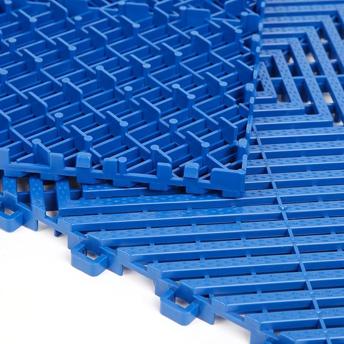 12Pack Modular Interlocking Grille Tile 12"x12"x0.66" Heavy Duty Mat for Garage Flooring Car Washing Facility Drain Balcony Yard Deck Floor (Blue)