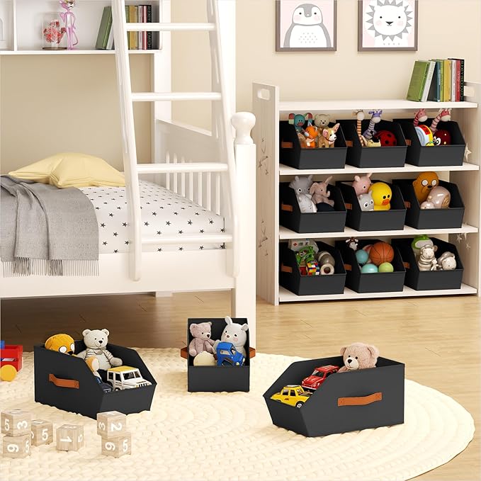 Large Closet Storage Cubes - Closet Storage Bins with Dual Handles for Clothes, Towels, Toys, Shelf Organizer Bins for Bedroom, Nursery, Shelves, Small Spaces, Black, 4 Pack