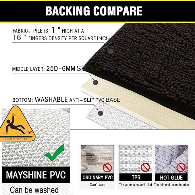 Bathroom Rugs Sets 2 Piece, Extra Soft Chenille Bath Mat Ultra Absorbent Bathroom Rug, Bathroom Mat with Sturdy PVC Non-Slip Bottom, Machine Washable Bath Rugs (20x32 Inch + 16x24 Inch, Coffee)