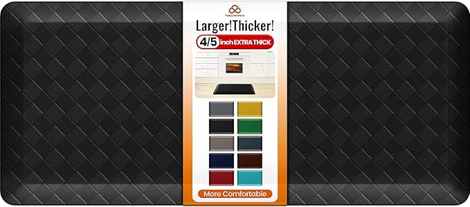 4/5 Inch Extra Thick Kitchen Mats for Floor,Non Slip Anti Fatigue Kitchen Rugs,Waterproof Stain Resistant Sink Mat,Cushioned Standing and Comfort Mats for Office (17"x39" Black)