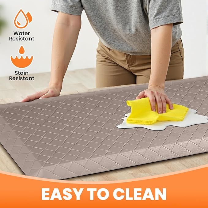 4/5 Inch Extra Thick Kitchen Mats for Floor,Non Slip Anti Fatigue Kitchen Rugs,Waterproof Stain Resistant Sink Mat,Cushioned Standing and Comfort Mats for Office (17"x39" Khaki)