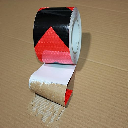 Red Black Reflective Tape 3 inch X 166 feet, Outdoor Waterproof Hazard Conspicuity Warning Industrial Marking Tape