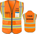 YOWESHOP High Reflective Visibility Safety Vest Custom Your Logo Safety Workwear with Reflective Strips and Pockets