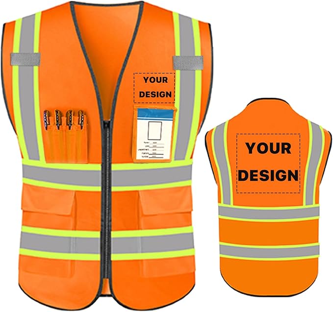 YOWESHOP High Reflective Visibility Safety Vest Custom Your Logo Safety Workwear with Reflective Strips and Pockets