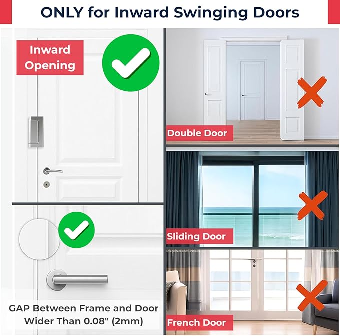 Door Reinforcement Lock - Home Security Child Proof Door Lock withstands 800 lbs, for Inward Swinging Doors, Door Locks for Kids Safety, Prevents Unauthorized Entry, Home Defense, 1-Pack