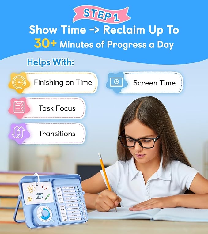5-in-1 Visual Timer and Schedule Planner for Kids with ADHD & Autism – Learning Materials Bundle, Task Timer with Chore Chart Board for Kids, Sensory Products for Home, School (100+ Cards)