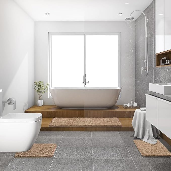 MIULEE Tan Bathroom Runner Rug 24x60 Inches, Long Bath Mat for Bathroom Floor Bathtub Showers, Machine Washable Absorbent Microfiber Carpet with TPR Anti-Slip Back