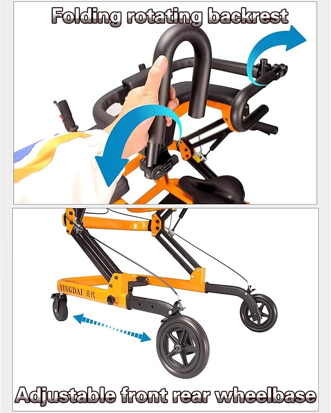 Adjustable Medical Walker with Stand-Up Support, Walking Frame, Adult Walker, Lower Limb Training, Home Rehabilitation Equipment, Multi-Function Mobility Aid with 4 Wheels (Blue)