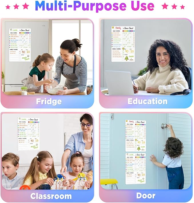 Magnetic Chore Chart for Kids with 8 Markers,3 Pack 8"x12" Chore Chart for Kids Multiple Kids, Behavior Chart for Kids at Home, Responsibility Chart for Kids/Teens/Adults, White Chore Board