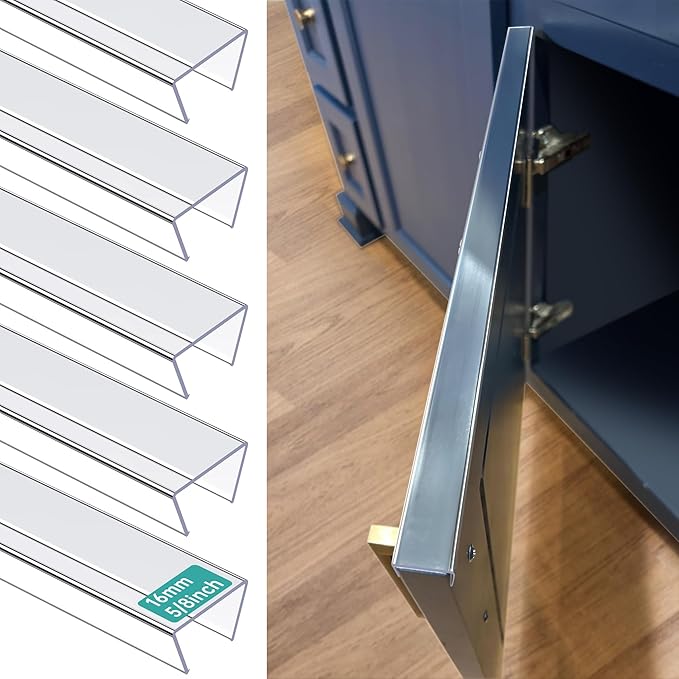 MONOID Cabinet Door Protector, Slip-On Plastic Edge Guard for Kitchen & Drawer Fronts, Prevent Wear, Chipping & Discoloration, Cabinet Bumpers - 5/8" Thick, 39.4" Length - Clear,5 Pack