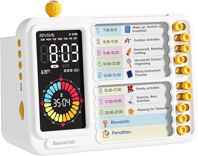 Visual Timer for Kids with 99 Minute Countdown, ADHD Timer with Planning Board, Daily Chore Board-Checklist for Autism, Silence Timer for Students