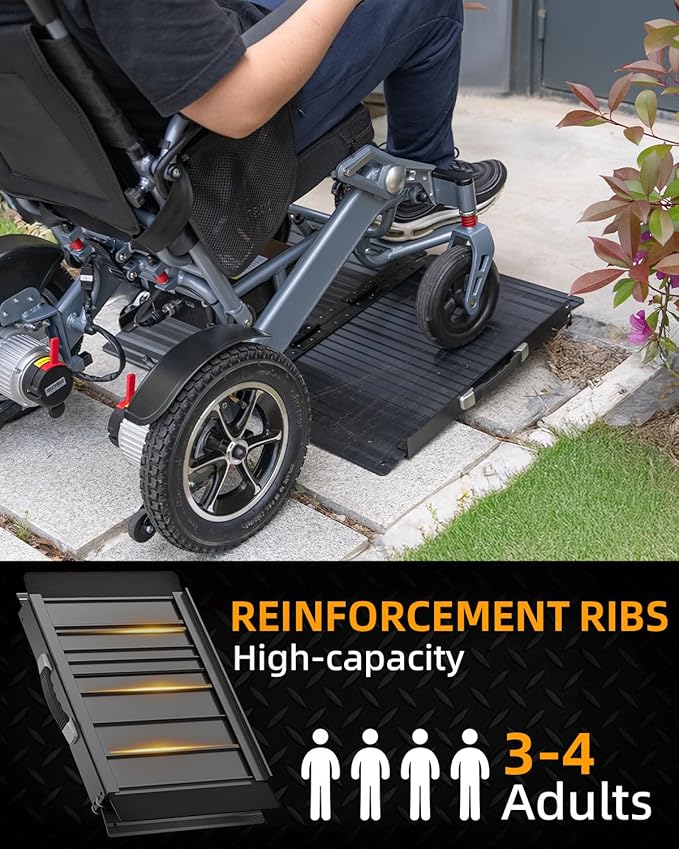 VNN Portable Wheelchair Ramp 2FT, Black Seamless Non-Slip Aluminum Ramps for Wheelchairs for Home, Handicap Wheelchair Ramps for Home Steps, Aluminum Loading Dock Plates