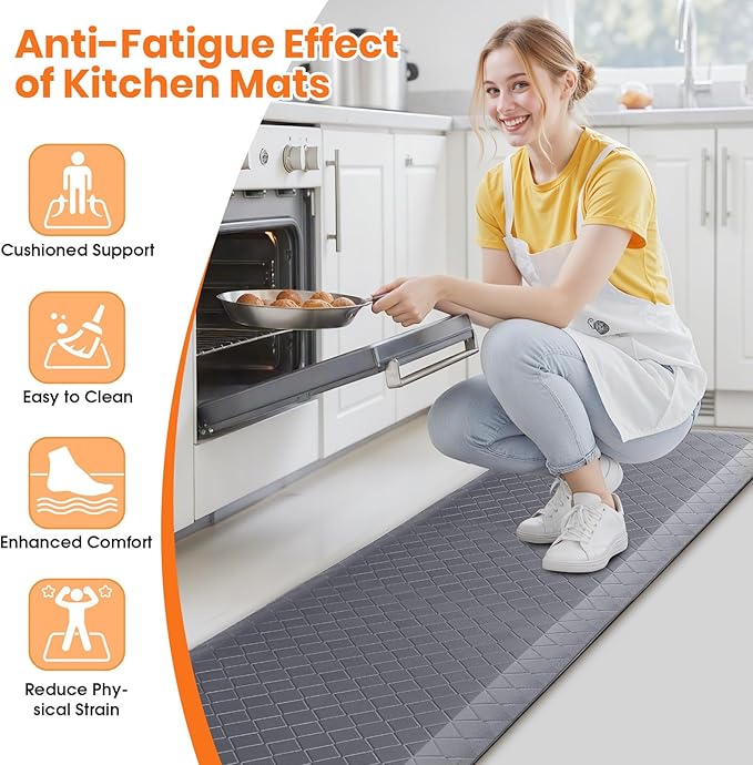 4/5 Inch Extra Thick Kitchen Mats for Floor,Non Slip Anti Fatigue Kitchen Rugs,Waterproof Stain Resistant Sink Mat,Cushioned Standing and Comfort Mats for Office (17"x60" Grey)