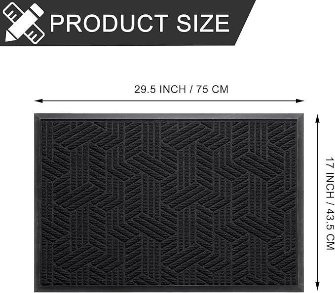 Front Door Mat 29.5"x17" Indoors Outdoors Welcome Mats, Waterproof Non-Slip Rubber Backing Heavy Duty Doormat Outside Entrance, Low Profile Entryway Rugs Floor Mat for Patio, Pattern B Black