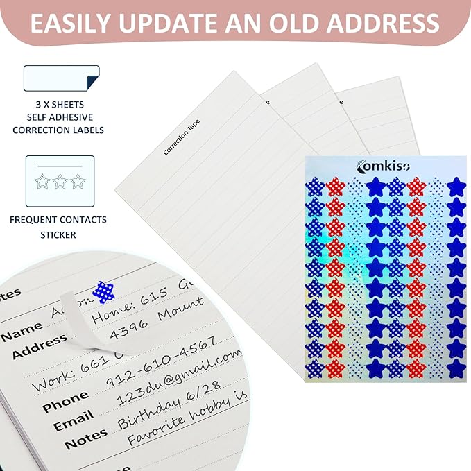 Address Book with Individual Alphabetical Tabs Laminated, Large Print Address Book with 468 Wide Lining Entry Spaces, Change of Address Labels, Hardcover Address Book 5.7 x 8.5" - Rose Gold